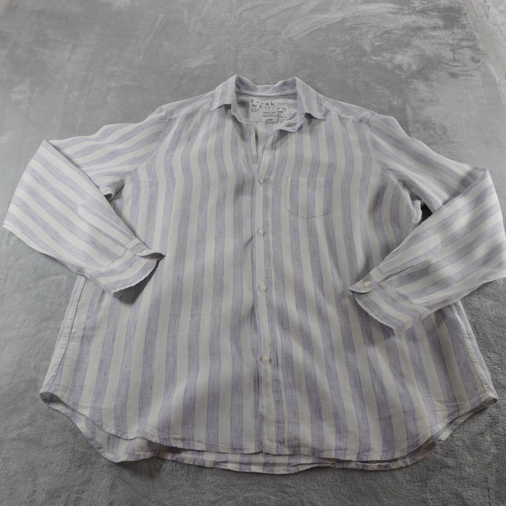 Frank & Eileen Button Down Shirt Eileen Linen XL Blue Stripe Italy Classic Coast - Picture 14 of 16